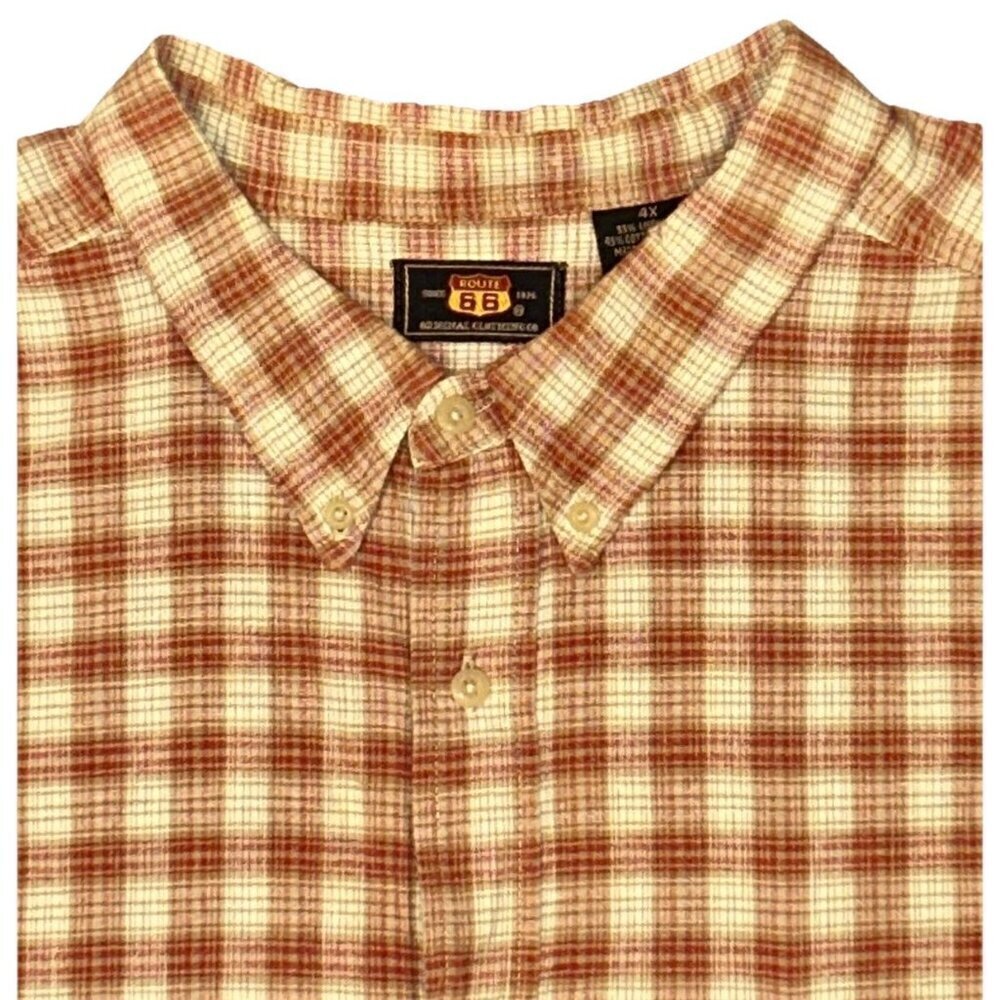 Rt. 66 Linen/Cotton Short Sleeve Button Down Shirt Mens Size 4X Red Beige Plaid